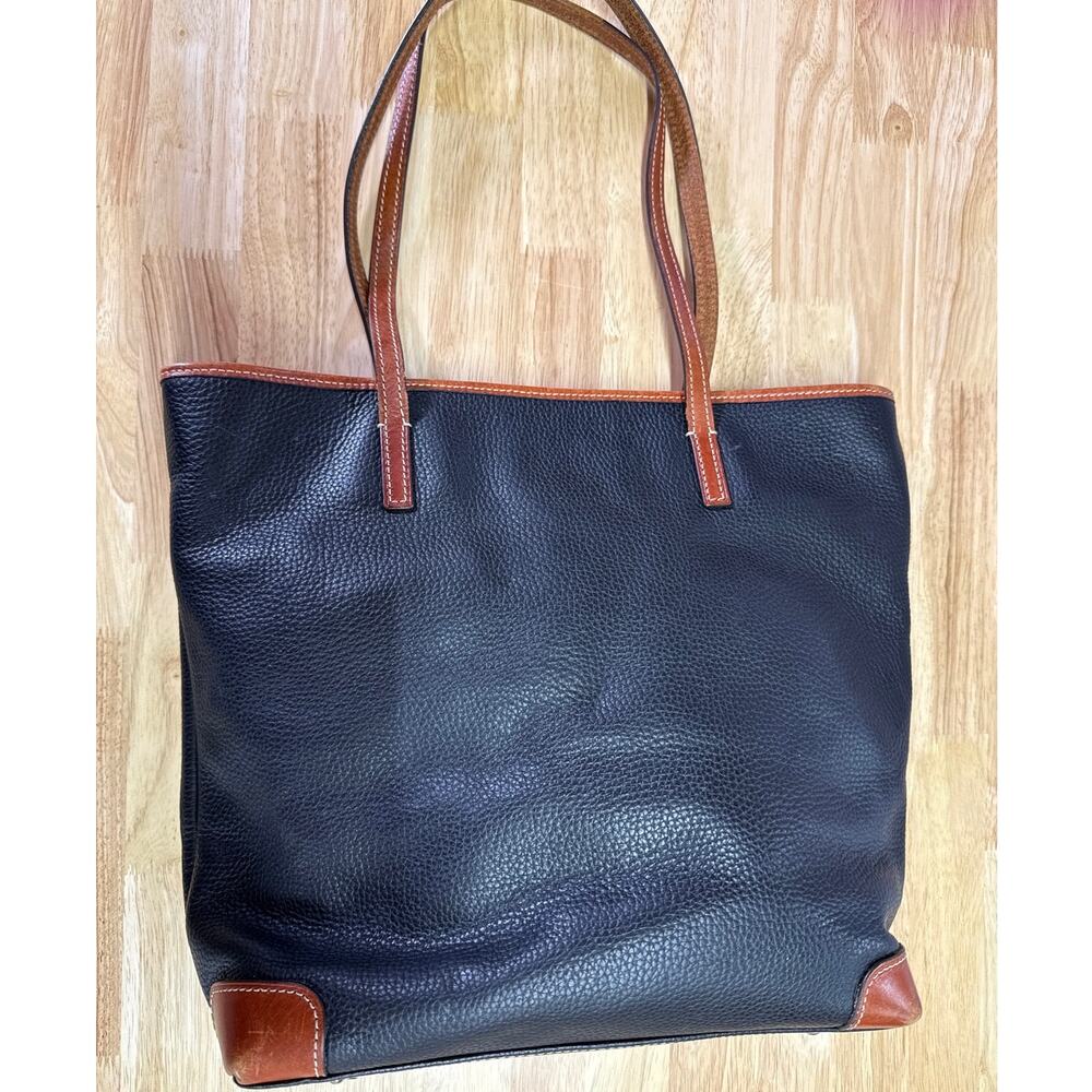Dooney & Bourke Black Pebbled Leather Tote with Chestnut Trim - Picture 2 of 7